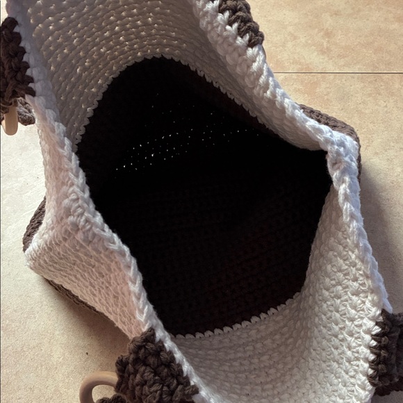 New Handcrafted Crochet Brown & Ivory Tote Bag - Picture 3 of 7